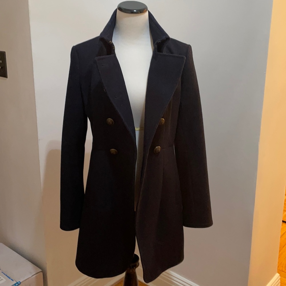 DKNY Navy Wool Jacket Pea Coat with double lane buttons - Picture 3 of 9